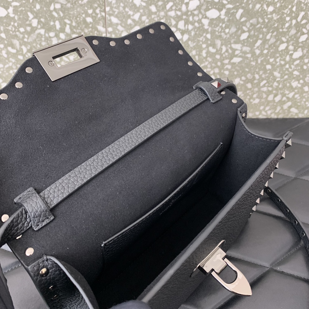 Valentino Garavani Rockstud Crossbody Bag in Black Grainy Calfskin